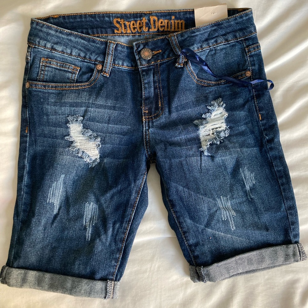 Street Denim Distressed Bermuda Jean Shorts